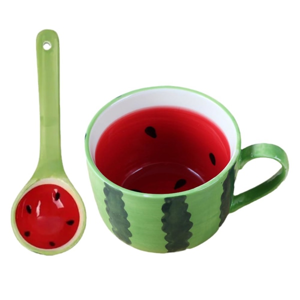 400 ml kreativ frukt kaffemugg Härlig vattenmelondesign green+redC spoon + cup 