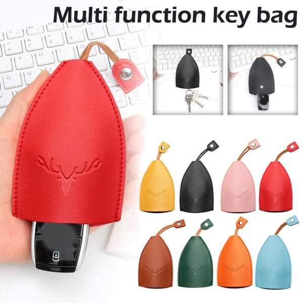 Unisex Cute Elk Pull Type Key Bag, läder Car Key Case Cover,Sw Yellow One-size