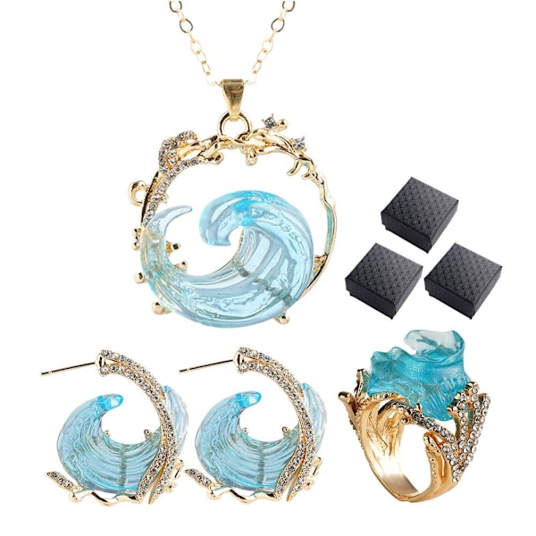 PLGEBR Ocean's Oath Smyckeset, 2024 Nya Havsvågsörhängen Rin Necklace One size