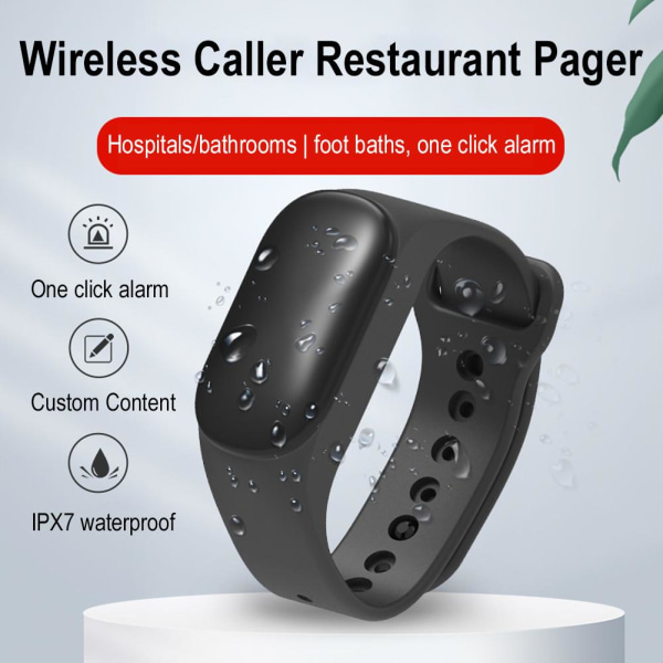 Restaurang Café Personsökare Trådlöst Servitörsuppringningssystem Watch Recei blackC Bracelet+6*pager