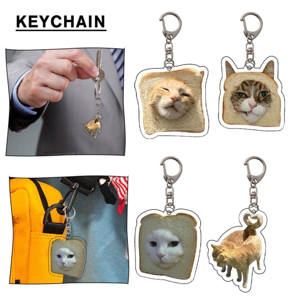 Retro söt akryl nyckelring Rostat kattunge nyckelring hängsmycke Ac style2 one-size