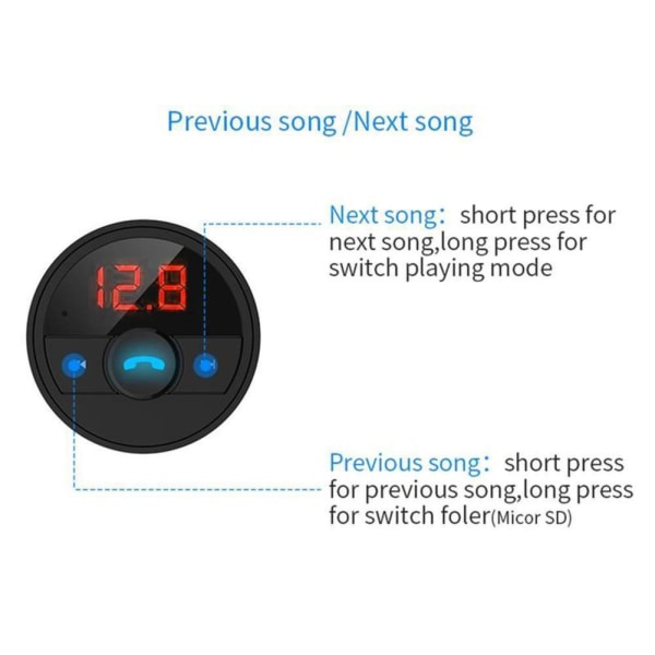 Bluetooth-kompatibel FM-sändare trådlös i bil D0 USB 7Y2W