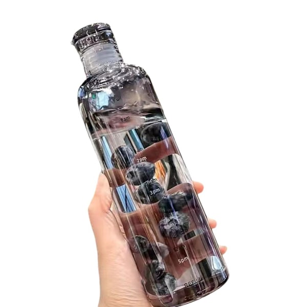 Läckagesäker Vattenflaska Plast Vattenkopp Bärbar Tidsskala Dri transparent 700ml