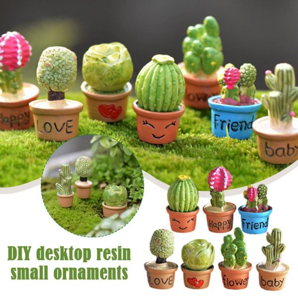 Små suckulenter Kaktusfigurer Fairy Garden Accessoarer Miniat F 1pc