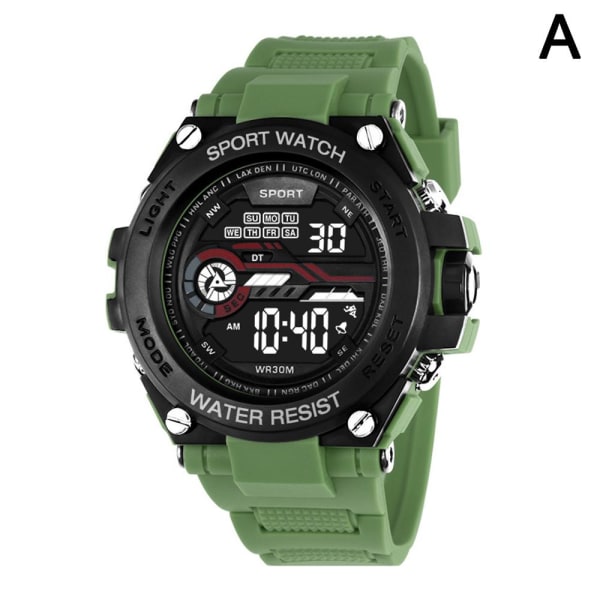 Mode Digital Watch Elektronisk Display Watch Rund Klocka Green One size