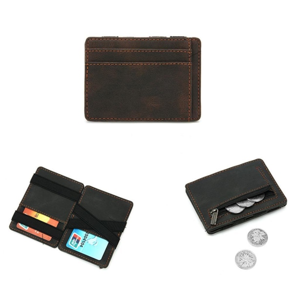 【Färdigt lager】 Korea Magic Wallet Small Solid ID-korthållare Bank brown Upright