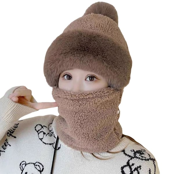 ZOUBAOQ Dam Beanie-mössa för Vinter, En-delad Mössa med Halsring Gray One size