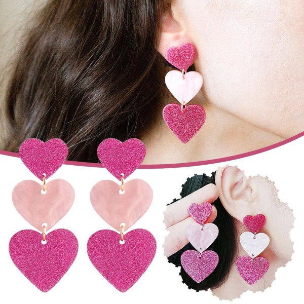 Rosa örhängen för kvinnor Hjärta örhängen Smycken Statement Drop Red One size