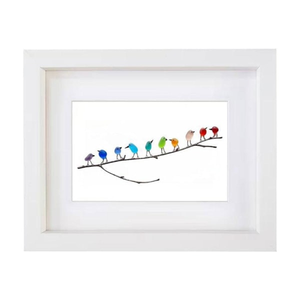 Sea Glass Rainbow Birds, Art Driftwood Picture, Rainbow Bird Fra A white one size