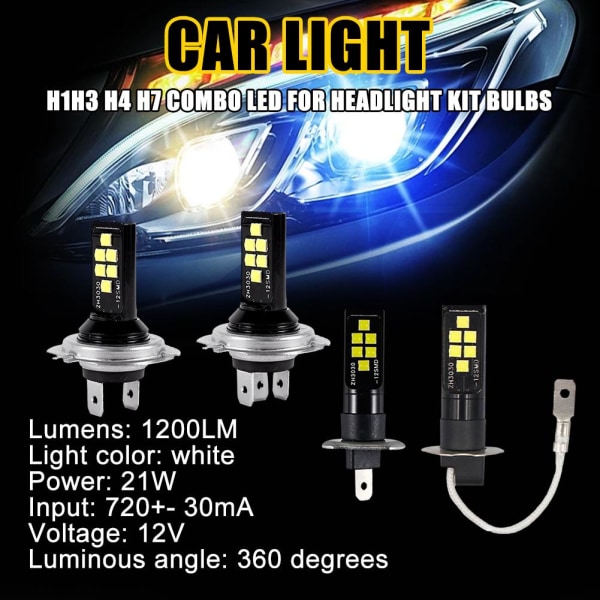 Bil LED-dimljus för bil H4 H7 H8/H11 HB3/HB4 3030 Bil Headli H1 one size