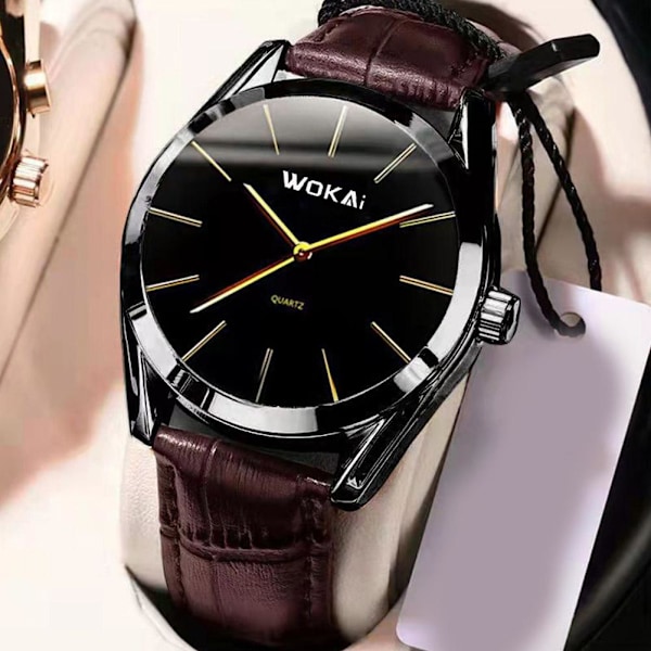 Wokai Herrar Business Lyx Bälte Klocka Sport Analog Kvarts Klocka Golden Brown