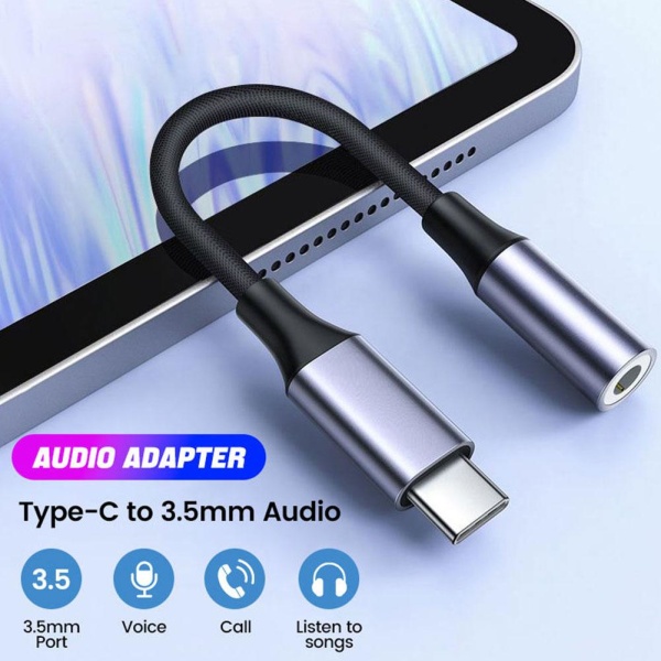 USB C till 3,5 mm ljudadapter, adapter för kvinnlig hörlursuttag, USB C Straight cable Typec to 3.5mm