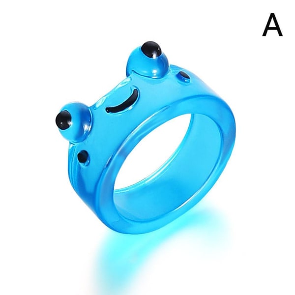 Cute Frog Chick Resin Ring, Colorful Chunky Rings, Cartoon Geometr Blue One size