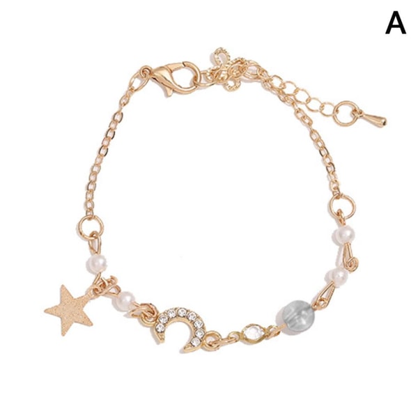 Star Moon Imitation Zircon Pearl Armband Mode Enkelt För Kvinna Grey One size