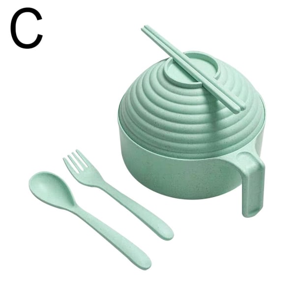 Skål+lock+gaffel+sked+ätpinnar i fem delar green 5pcs