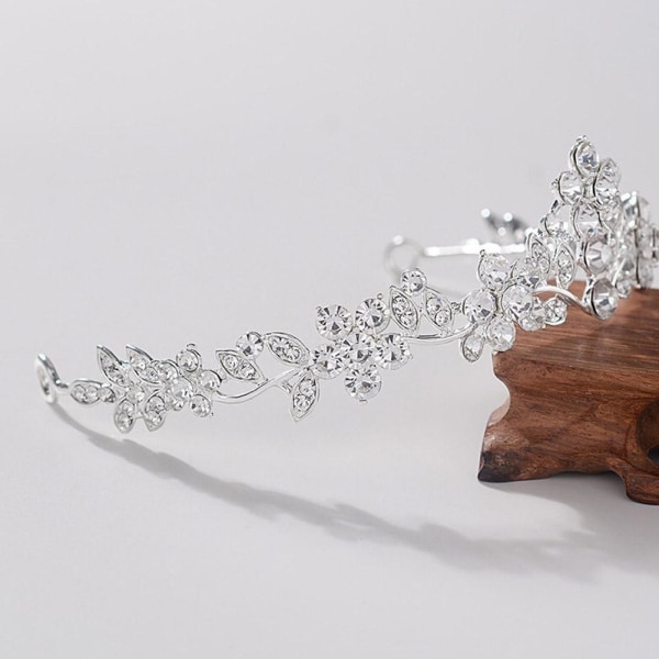 Rhinestone Leaves Crown Brudbröllop Tiara Alloy Håraccessoar B One size