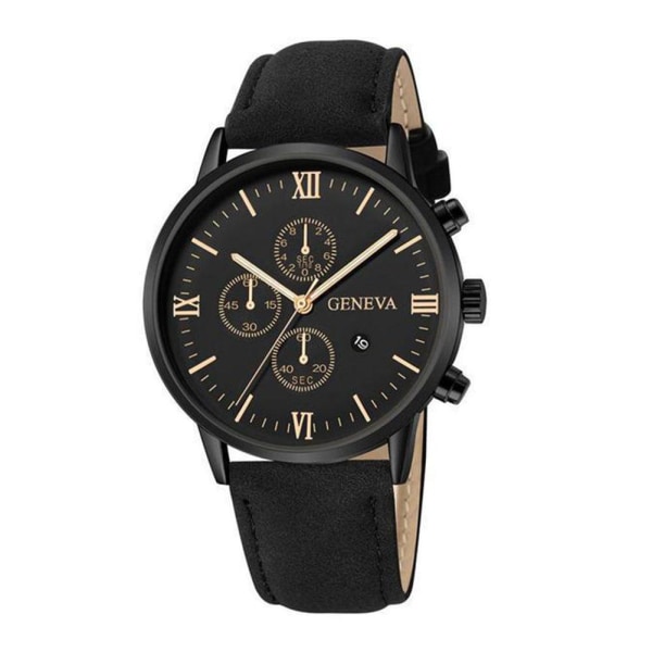 Casual Geneva Quartz Watch Herrklockor Casual Läderband Qua Gold Black