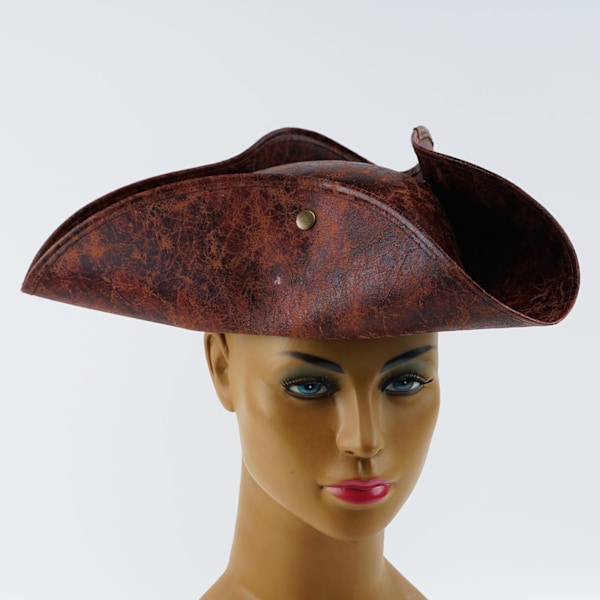 Brun konstläder Distressed Pirate Tricorn Hat Fancy Accessory