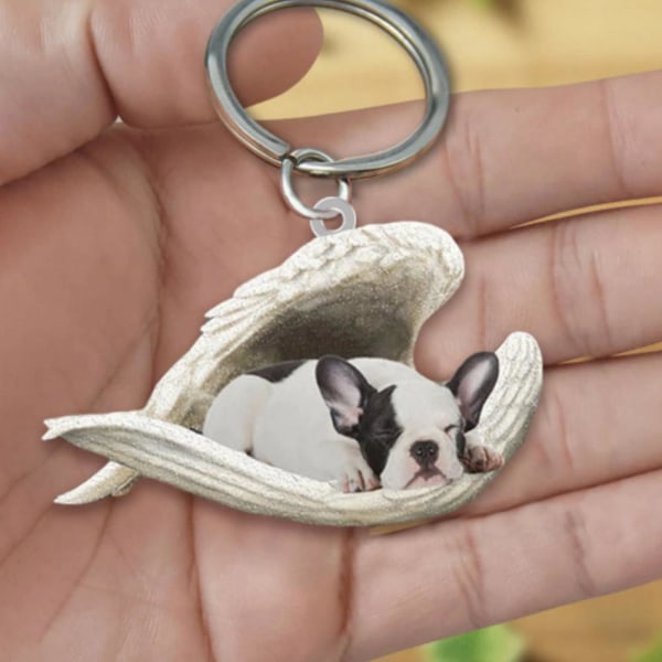 U/H sovande ängel akryl nyckelring, hund som sover i änglavingar British longhair cat One-size