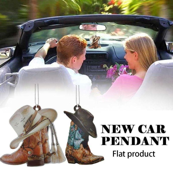 Stövlar och hatt Cowboy & Cowgirl platt bilprydnad i akryl 2023 T brown One-size