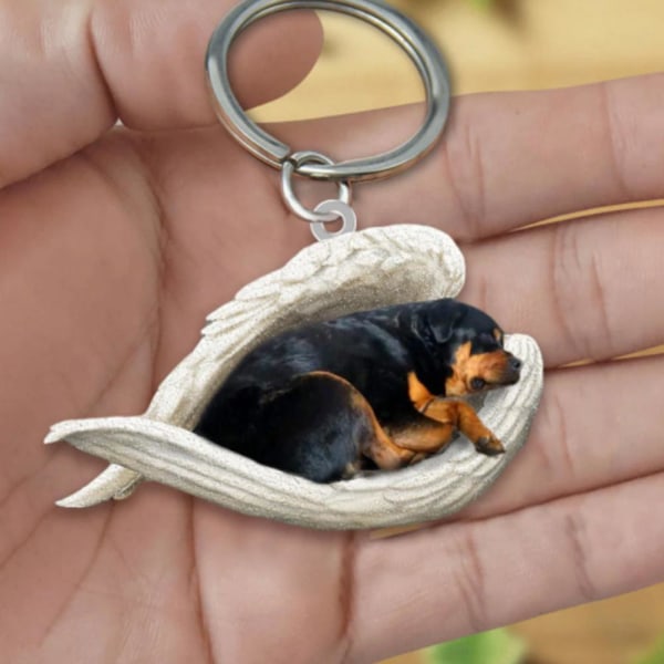 U/H sovande ängel akryl nyckelring, hund som sover i änglavingar Bombay One-size