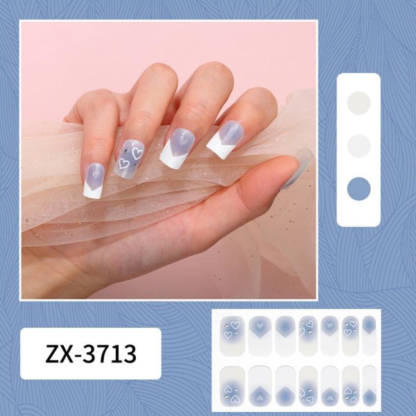 Semi Cured Wraps Fast Gel Nail Stickers French 3D Diamond Heart- ZX3712 1pcs