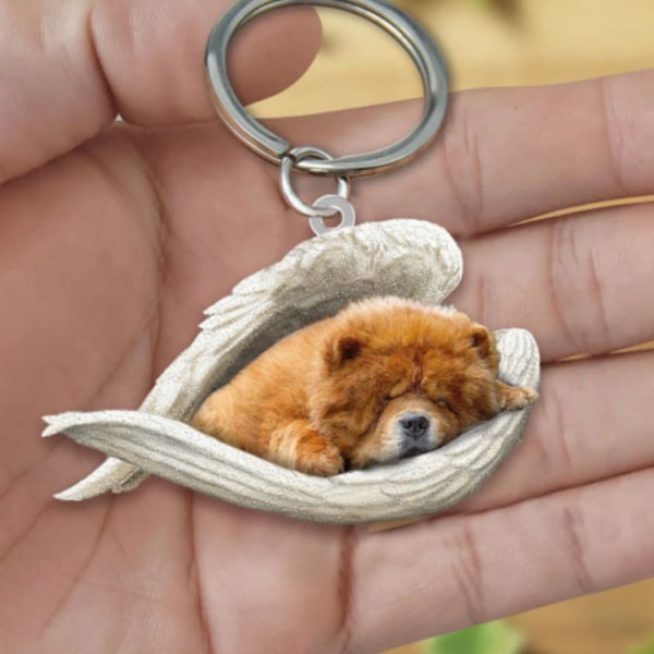 U/H sovande ängel akryl nyckelring, hund som sover i änglavingar Bombay One-size
