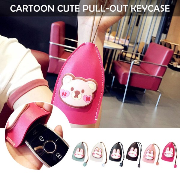 Läder Creative Pull Out Söt case med stor kapacitet ,Car K Pink Rabbit