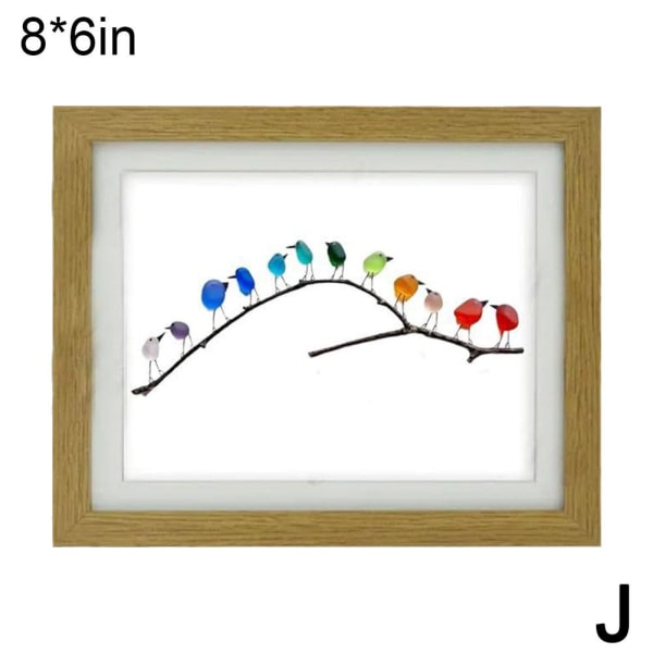 Sea Glass Rainbow Birds, Art Driftwood Picture, Rainbow Bird Fra J wood one size