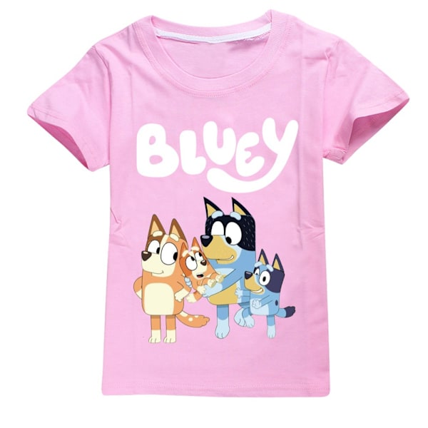 Bluey Pojkar Flickor T-shirts Söta Grafiska Tecknade Tryck Rund Hals Roliga Kortärmade T-shirts Vardaglig Vår Sommar Tröja För Barn Pink 140cm