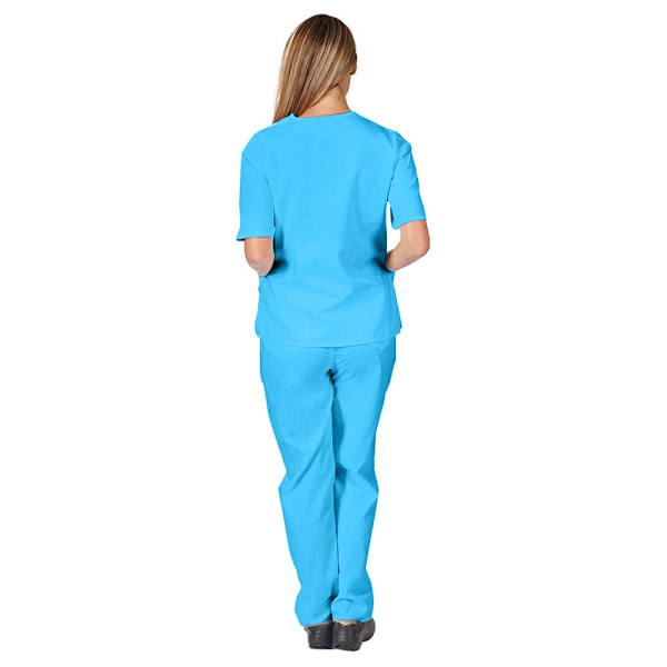 Vårduniform Set Kvinnor Arbetskläder Mock Topp med Byxor Set Sky Blue L