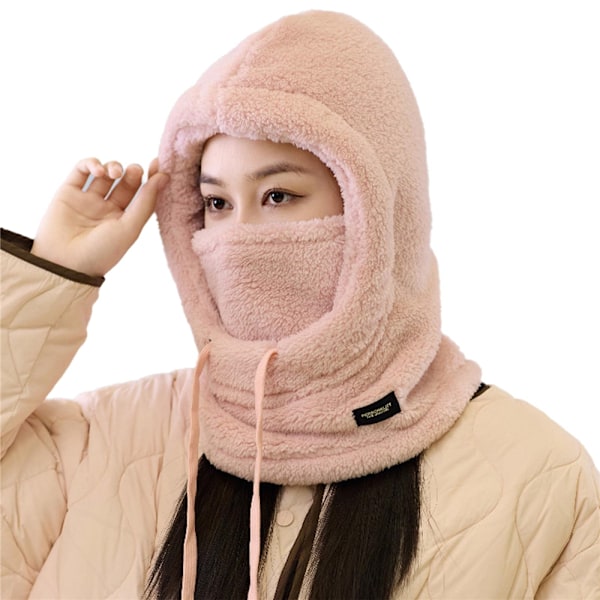 Varm Sherpa-huva för kvinnor, skidmössa för kallt väder, vindtät skidbalaclava i fleece, skidhjälmöverdrag Light Pink