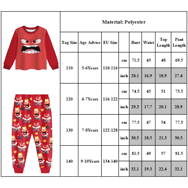 Barn Inside Out 2 Pyjamas med långa ärmar PJ Set Långärmad T-shirt Byxor Set Sovkläder Cartoon Nattkläder 140cm