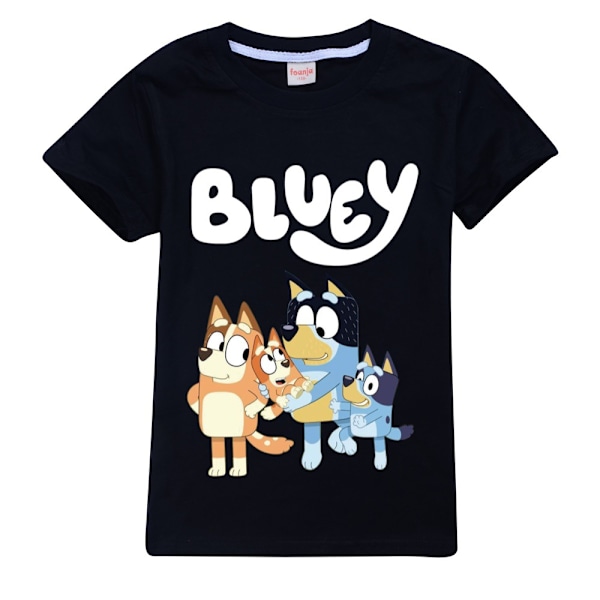 Bluey Pojkar Flickor T-shirts Söta Grafiska Tecknade Tryck Rund Hals Roliga Kortärmade T-shirts Vardaglig Vår Sommar Tröja För Barn Black 110cm