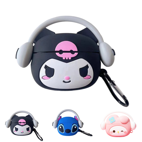 3D Söt Kuromi Melody Stitch hörlursfodral Cover för AirPods 1/2/3/ Pro Kuromi Grey Pro