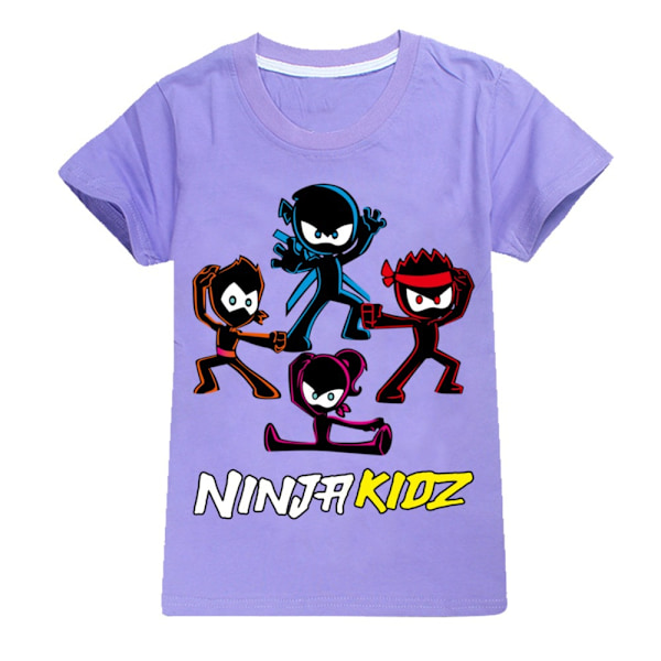 Ninja Kidz Pojkar Flickor T-shirts Söta Grafiska Tecknade Tryck Rund Hals Roliga Kortärmade Toppar Vardaglig Vår Sommar Tröja För Barn Purple 150cm