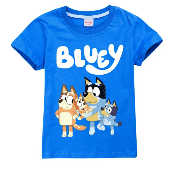 Bluey Pojkar Flickor T-shirts Söta Grafiska Tecknade Tryck Rund Hals Roliga Kortärmade T-shirts Vardaglig Vår Sommar Tröja För Barn Dark Blue 100cm