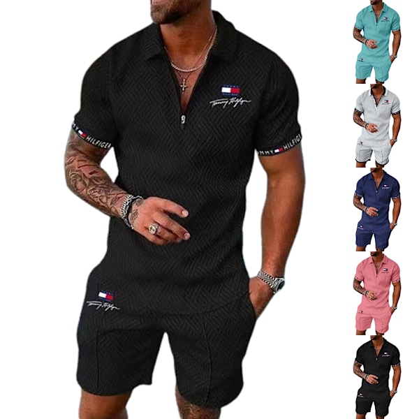 Män Casual Set Sportkläder Gym Fitness Set Mode Sommar Kortärmad T-shirt Shorts Set Man Sportkläder Träningsoverall Black L