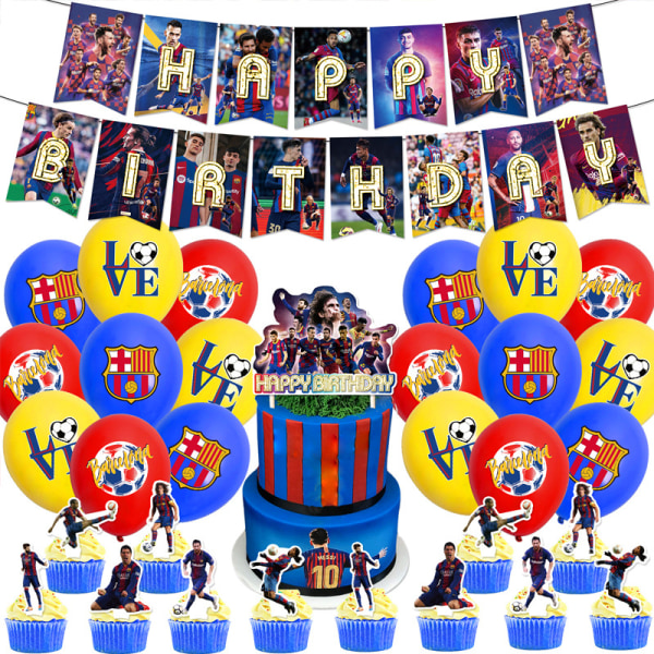 Barcelona Fotboll Födelsedagsfest Tillbehör Set Banner Cake Toppers Ballong Dekor