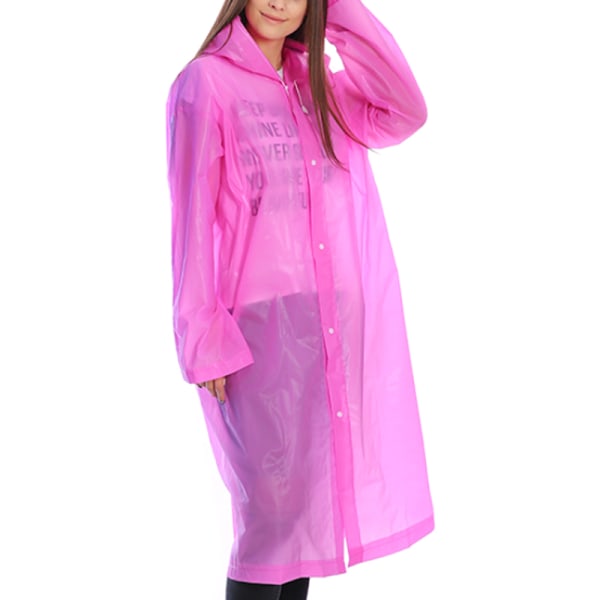 Regnrock med huva för vuxna, vattentät, återanvändbar regnponcho i plast Pink