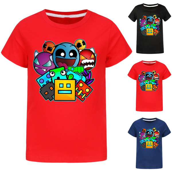 Geometry Dash T-shirt Barn Pojkar Flicka Kortärmade skjortor Sommartröjor T-shirt Travel Navy blue 130cm