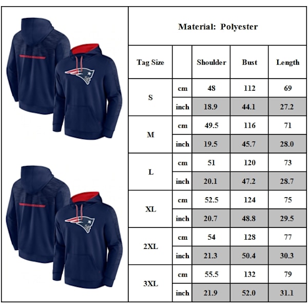 England Patriots Hoodie Herr NFL Hoodie Casual Sport Huvtröja Pullover Toppar 2XL