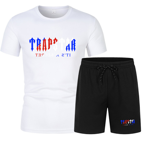 Män Sommar Träningsdräkt 2-delad Outfit, Kortärmad T-shirt Shorts Sportkläder A XL