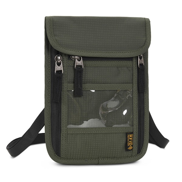 Multifunktionell passhållare blixtlåsplånbok RFID-blockeringsväska med justerbar rem Army Green