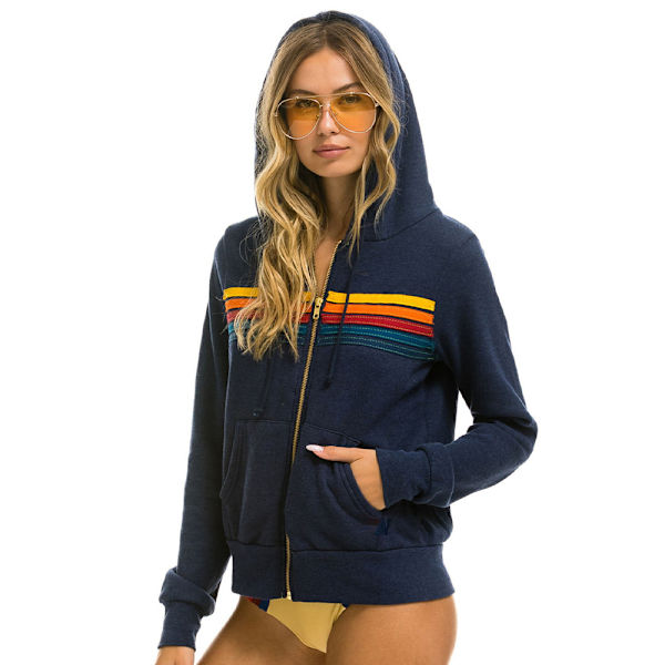 Dam Hoodie med Regnbågsmönster, Dragkedja, Långärmad, Huva, Sweatshirtjacka med Fickor Blue XL