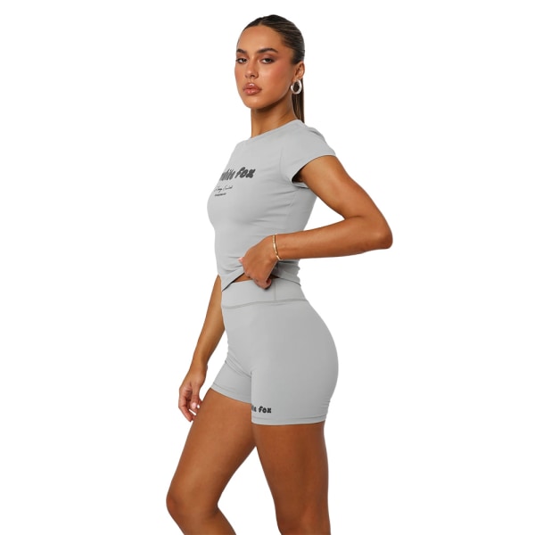 Vit_Fox Boutique Kvinnor Yoga Bekväma Sportkläder Träningsoverall Set T-shirt Shorts Light grey XL