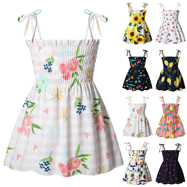 Barn Flickor Småbarn Axelbandsklänning Blommig Klänning Fest Vardagsklänning Swing Klänning Sommar A 120cm