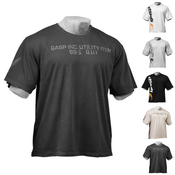 GASP Herr T-shirt Tryck Sommar Casual Kortärmad Tee Gym Sport Fitness Toppar Khaki M