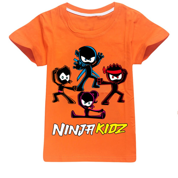 Ninja Kidz Pojkar Flickor T-shirts Söta Grafiska Tecknade Tryck Rund Hals Roliga Kortärmade Toppar Vardaglig Vår Sommar Tröja För Barn Orange 140cm