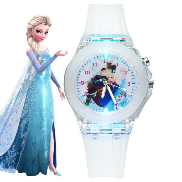 Söt Tecknad Klocka Frozen Quartz Klocka LED-Blixt för Flicka #2